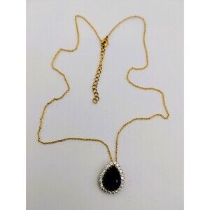 Floating Pear Shaped Navy Blue Crystal Pendant on 18" Chain Necklace